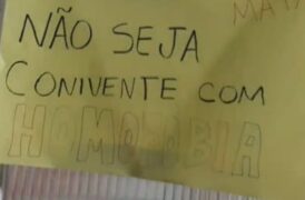 Cartaz de protesto contra homofobia no MT após denúncia de estudante