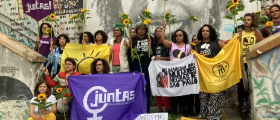 Ato em São Paulo presta solidariedade à família de Marielle Franco no primeiro dia de júri | Foto: Catarina Duarte/Ponte Jornalismo